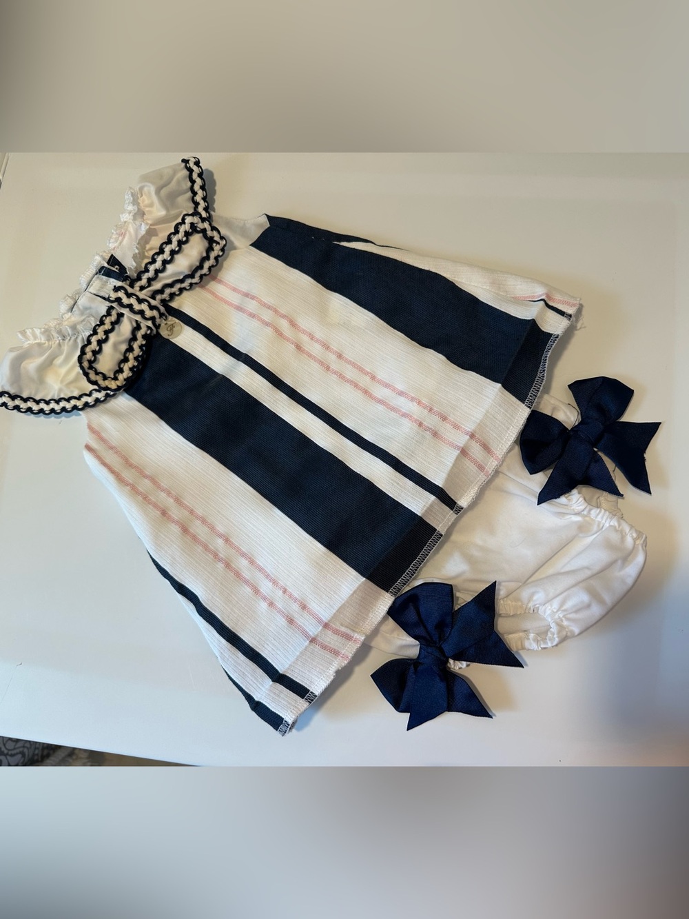 Foque Baby Girl Nautical Dress & Bloomers Set 6M Spanish Boutique